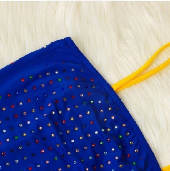 New! Bling Rainbow Rhinestone Multi-Color Blue Midi Dress Size Small - Picture 3 of 11